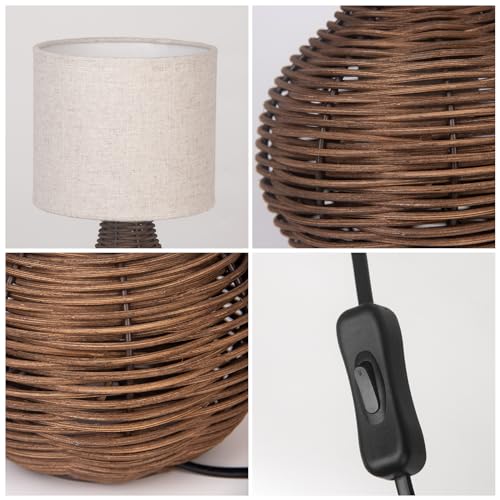 JCPYIUL Rattan Table Lamp, Decorative Nature Table Lamp with E14 Socket, Beige Linen Lampshade - Image 4