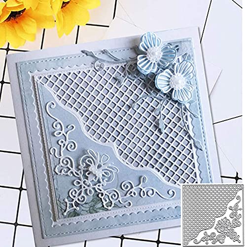 Metall-Stanzformen, Gitterhintergrund, quadratischer Rahmen, Blumen-Farme-Netz-Spitzen-Rand, Stanzschablonen für DIY-Scrapbooking, Alben, dekorative Prägepapier-Stanzformen für Kartenherstellung Cover