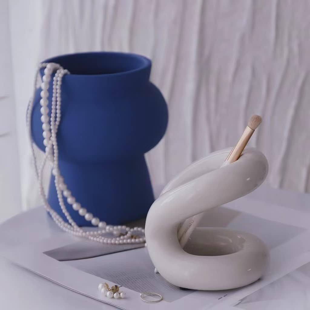 Handmade Ceramic Holder Stand for Toothbrushes, Makeup Brushes, and Pens - Minimalist Design for Bathroom Vanity and Countertops Decor (Milky White)