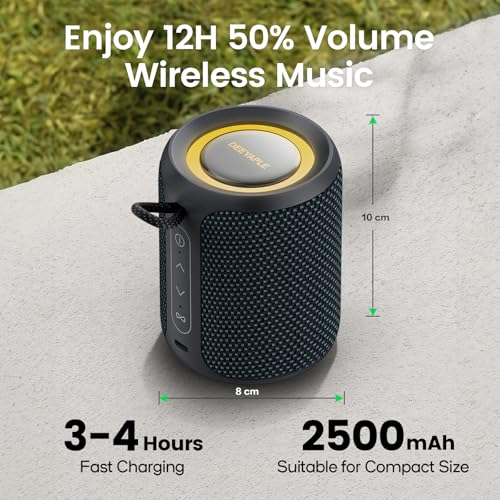 Image of Deeyaple Portable Bluetooth Speaker, IP67 Waterproof Mini Bluetooth Speaker Wireless V5.3 with Stereo Sound,All Day,TWS Pairing,LED Light,Gift for him /her (Blue Black)