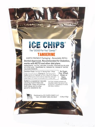 ICE CHIPS Xylitol Candy 5.28 Oz; Low Carb, Gluten Free (Tangerine)
