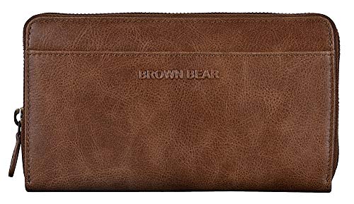 Brown Bear Geldbörse Damen Leder Braun Vintage lang groß viele Fächer Reißverschluss umlaufend RFID Schutz Blocker Design Echtleder Portemonnaie hochwertig Frauen Geldbeutel Portmonaise Conny tbr