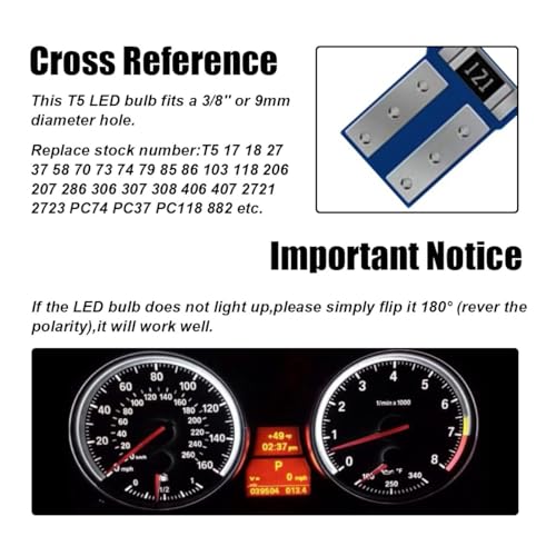 Image of GLSOWEE T5 LED Bulbs, 74 73 37 2721 LED Bulb 12 Volt Replacement, White | 3030 SMD Bright Canbus Error-Free, Fit for Auto Car Gauge Cluster Dashboard Light Bulb Instrument Panel Indicator Lights Lamp