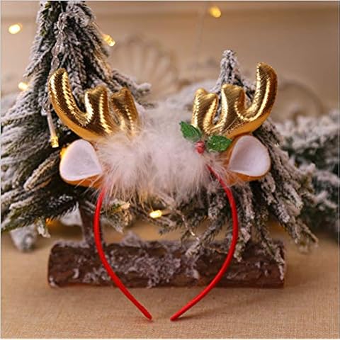 Cathercing Christmas Antler Elk Headband with Reflective Sequins Christmas Hair Band Hoop for Adult Women Child Xmas Festival Fancy Dress (gold) Cover