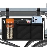 Wheelchair Side Bag,Waterproof Armrest Storage Pouch with Cup Holder and Reflective Strip for Wheelchairs, Walkers or Rollators (Black)