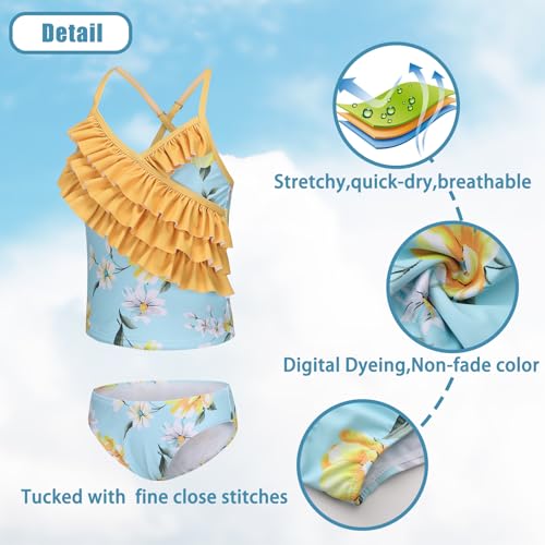 Girls Tankini Swimsuits Two Piece Bathing Suit Hawaiian Ruffle Swimwear Set for Kids Girls 3-16 Years3