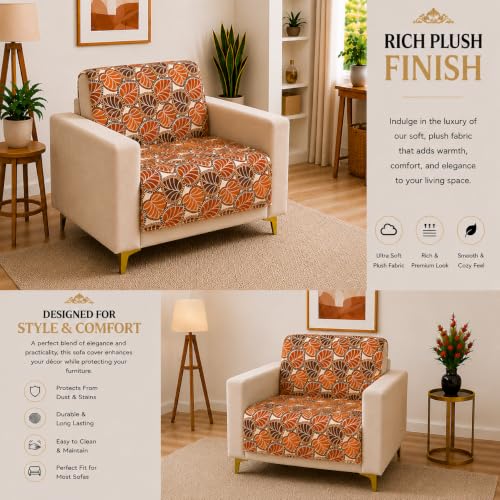 Image of Homerz Premium Printed Quilted Velvet Sofa Slip Cover Protector, Sofa Mat, Exact Size, Antislip Cover (Bloomora, 1 Seater, Full)