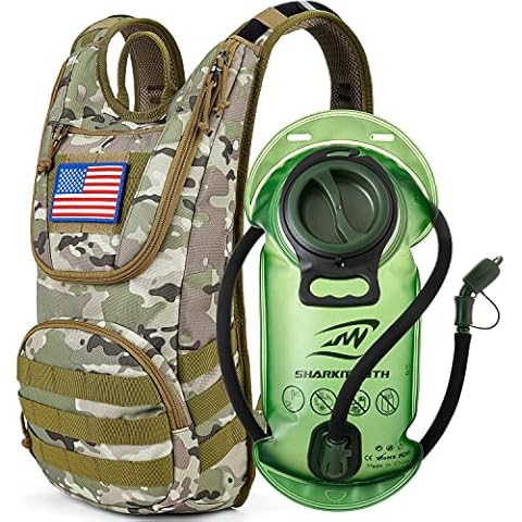 SHARKMOUTH Tactical Hydration Backpack, with 2L Water Bladder, Military Pack Fit for Hiking Cycling Running Camping Cover