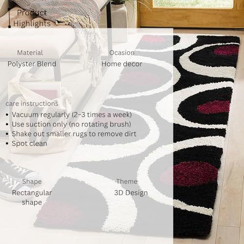 Image of 2x5 feet Soft Runner Rug for Living Room and Bedroom, Modern Indoor Floor Carpet with Non-Slip Backing, Comfortable Decorative Home Decor Rug, Easy Clean & Durable- (Moon Maroon, Rectangular)