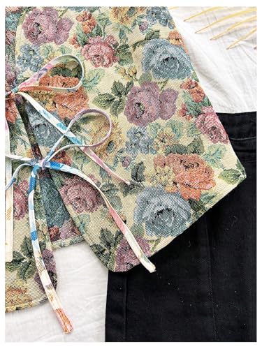 GORGLITTER Women's Floral Bow Tie Front Vest Vintage V Neck Sleeveless Tank Top3