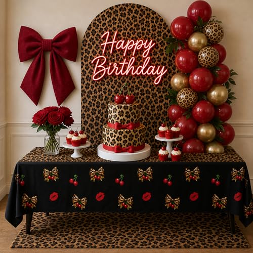 Image of Blue Orchards Cheetah Cherry Table Cover (Pack of 3) 108 inch x 54 inch - Trendy Cheetah Cherry Table Decoration, Aesthetic Accent and Backdrop, Party Setter, Decorative Animal Party Accent