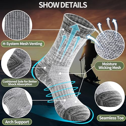 Image of Anlisim Merino Wool Hiking Running Socks for Women, Boot Work Crew Socks