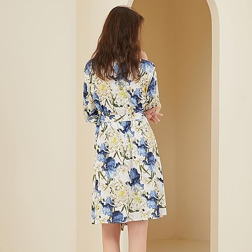 Image of Galabloomer Maternity Robe and Receiving Blanket, Matching Mommy Labor Delivery Robe and Swaddle Set (m, blue white)