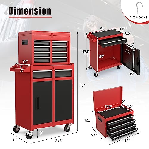 Goplus-Tool-Chest-5-Drawers-Rolling-Tool-Cabinet-with-Detachable-Top-Toolbox-Universal-Lockable-Wheels-Lock-Bar-Protective-Liner-Tool-Rack-Metal-Tool-Storage-Cart-Tool-Box-for-Garage-Workshop