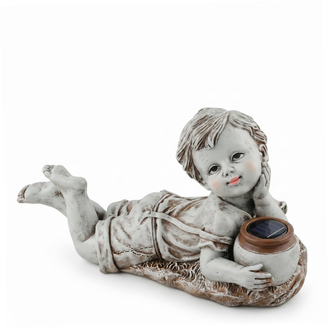Gemuseeee Solar Statues for Yard and Garden Waterproof Resin Boy Garden Statue Outdoor Solar Powered Kids Figurine, Boy