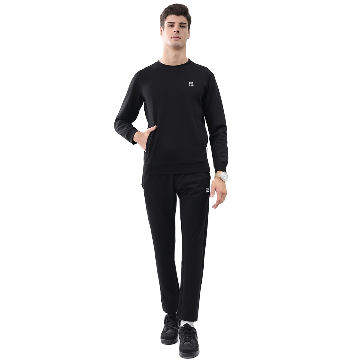 From House Of Monte Carlo Men's Regular Fit Tracksuit | Solid Pattern | Pull-On Closure with Full Sleeve Round Neck | Comfortable Sportswear Set Black 3XL (Pack Of 1)-image-40