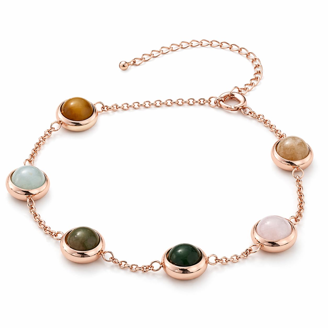 Minimalist Dhanlabh Bracelet for Women (Silver) | Wealth & Prosperity Crystal Bracelet | Pyrite, Citrine, Aventurine, Tiger Eye, Jade & Sphatik | Adjustable Chain-image-23