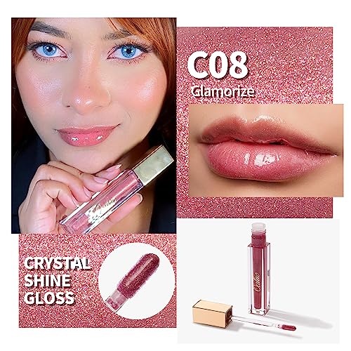 Oulac Clear Glitter Lip Plumper Gloss With Mirror Finish Moisturizing & Reduce Fine Lines Lip Oil Refuse Chapped Lips Non Sticky Lip Gloss For Girls Women, 4.5Ml/0.15Fl.oz,Glamorize(C08) #TOP1