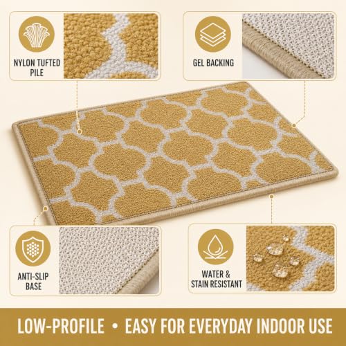 Image of Matz&More Anti Slip Multipurpose Floor Mat, 40x60cm, for Door, Entrance, Bathroom, Bedroom, Kitchen, Office, Trellis Yellow Beige