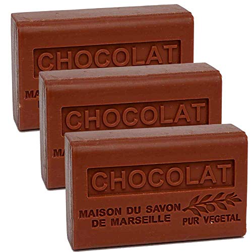 Savon de Marseille - French Soap made with Organic Shea Butter - Chocolate Fragrance - Suitable for All Skin Types - 125 Gram Bars - Set of 3 image 4