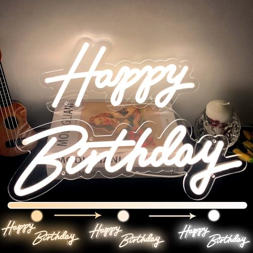 Happy Birthday Neon Sign - 3 Color Modes Happy Birthday Sign 17' - USB Happy Birthday Light Up Sign with Dimmable Switch - Happy Birthday LED Sign for Backdrop, Party, Celebration, Decoration