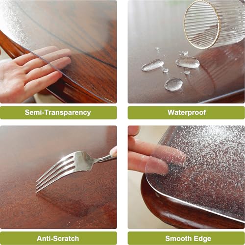 Image of Frosted Clear Table Protector 40 x 84 Inch, 2mm Thick Plastic Table Cover, Waterproof PVC Clear Table Cover Protector, Desk Protector Mat, Writing Desk Pad for Desktop, Coffee & Dining Room Table