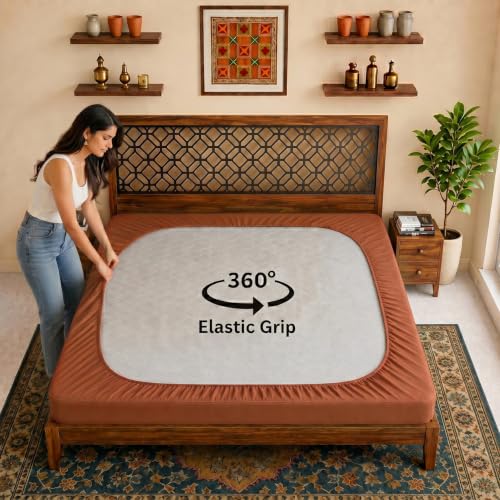 Image of Lithara Terry Cotton Fitted Mattress Protector for King Size Bed | Waterproof & Elastic Band | Ultra Soft & Hypoallergenic Mattress Cover | Size : 72 x 75 Inches (6 x 6.25 Feet) | (Gold)