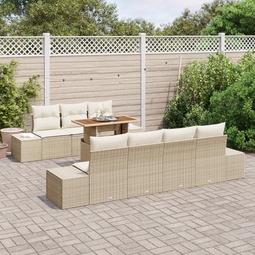 Vopese 8-teiliges Garten Sofaset mit Kissen Beige Poly Rattan Lounge...