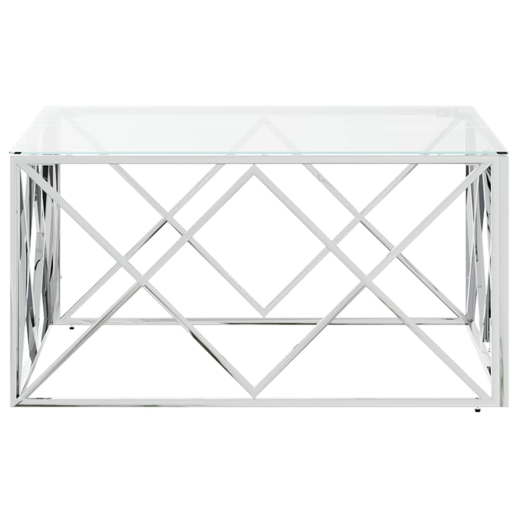 Tavolino da salotto, 80 x 80 x 40 cm, in acciaio inox e vetro