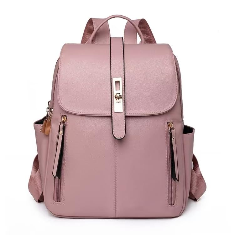 Mochila Feminina de Couro Sintético Social Elegante Reforçada para Trabalho Faculdade e Passeios(673 Rosa)