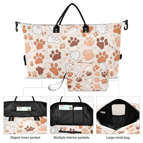 Large Travel Duffel Bag, Dog Paw Cartoon Sports Tote Gym Bag, Shoulder Weekender Overnight Bag for Women Men, Carry On Luggage with Toiletry Bags2