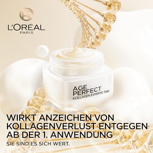 L'Oréal Paris Gesichtspflegeset, Anti-Aging Tag und Nacht Feuchtigkeitspflege für straffere Haut, mit Kollagen-Peptid, Age Perfect Kollagen Experte Gesichtscremes, 2 x 50ml 3