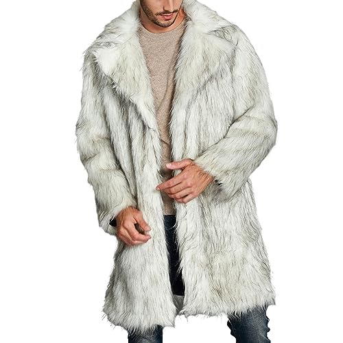 Men's Fashion Warm Thick Coat Jacket Faux Fur Outwear Cardigan Overcoat Winter Coat Lightweight Jacket Long Trench2