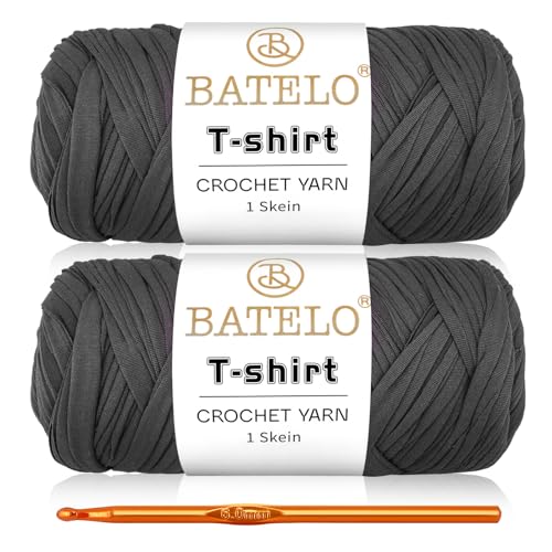 Image of 2 Pack T-Shirt Crochet Yarn for Beginner Crafts - Thick, Elastic Polyester Fabric (Dark Gray) - 400g /144yds