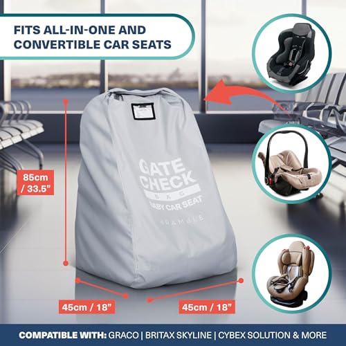 Bramble – Reisetasche für Autositze zum Einchecken am Flugzeuggate – Autositzbezug für Reisen am Flughafen – Wasserabweisende, schützende Transporttasche (Grau)