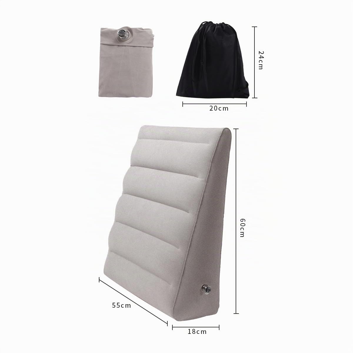 Almohada inflable en forma de cuña para adultos, portátil, de viaje, con soporte ajustable, ligera, para dormir, leer y levantar las piernas (gris)