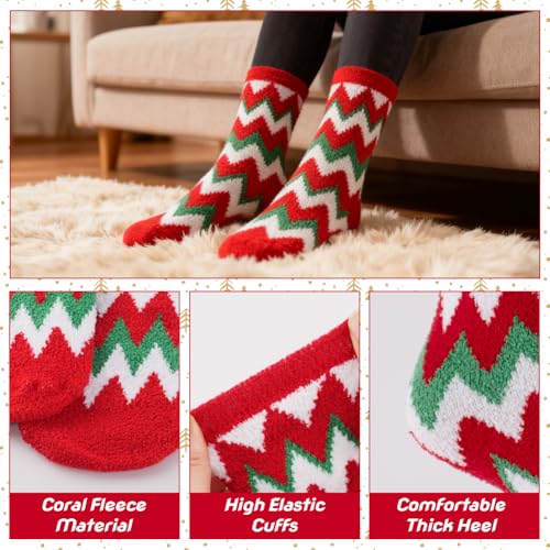 Image of Labeol 5 Pairs Christmas Fuzzy Socks for Women Gifts,Funny Cute Cozy Fluffy Thermal Winter Warm Fuzzy Socks