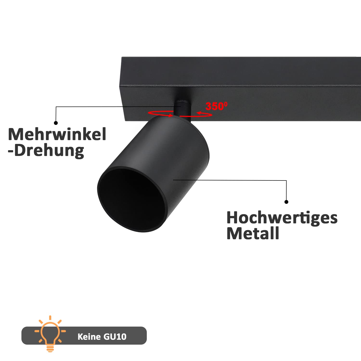 Glitzerlife Deckenstrahler 4 Flammig Deckenlampe Schwarz - Deckenleuchte GU10 Deckenspot Modern Schwenkbar 350° MAX.25W Küchenlampe Spot für Wohnzimmer Schlafzimmer Küche Flur