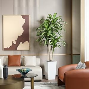 Artificial dracaena tree 7ft uv resistant fake plants with white taper planter lifelike tall artificial floor plants for indoor outdoor faux tree for home courtyard decor  urban country home decor