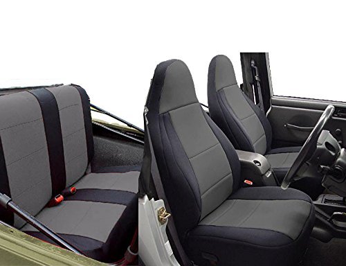GEARFLAG Neoprene Seat Cover Custom fits Wrangler TJ 1997-02 Full Set (Front + Rear Set) (Gray Black)