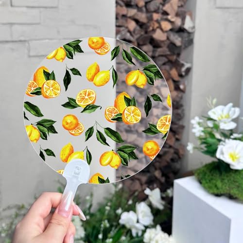 Image of Geelin 50 Pcs Lemon Pattern Fans Acrylic Baby Shower Handheld Favor Fans for Guests Summer Fruit Baby Shower Wedding Bridesmaid Gift for Hot Outdoor Ceremony