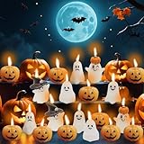 Ukontagood 20 PCS Halloween Ghost Candles, Pumpkin and Ghost Scented Candles White Candles Spooky Candles, Mini Ghost Candles Pumpkin Shaped Candles for Home Halloween Party Decor