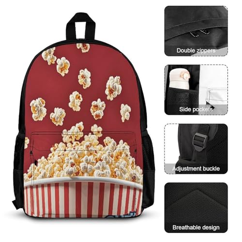 3-in-1 Backpack Combination Set Popcorn Print 3Pcs Backpack Sets Travel Daypack with Lunch Bag And Cosmetic Bag3