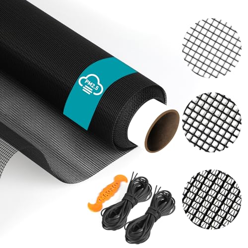FCSOTSPS Window Screen,40Mesh High Density Dust and Pollen Filtration Anti-Allergy Window Screen Mesh,37.4IN x 16.4FT Polyester Screen Replacement Repair Kit for Window, Door,Patio,Porch