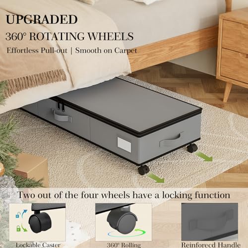 Image of GoMaihe Under Bed Storage with Wheels: 70L Rolling Bins for Wrapping Paper Storage, Toys, Clothes - Includes Mesh Bag & Adjustable Dividers, Metal Frame Easy Pull-out Grey 1-Pack