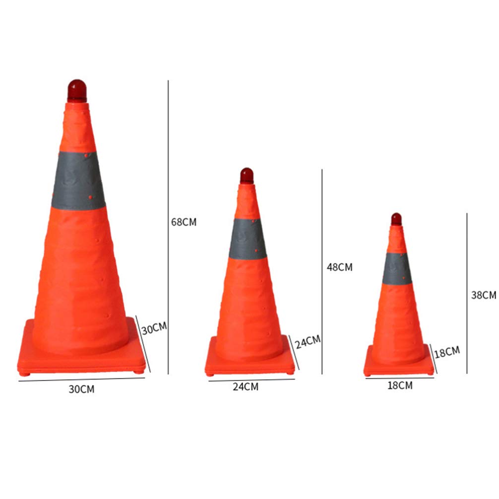 Cône de Chantier Pliable Orange avec Lampe LED Réfléchissante | Caoutchouc et Tissu, 1 Pièce avec 2 Piles Aaa, pour Événements Sportifs, Format Facile à Transporter