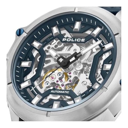 Image of Police Blue Dial Automatic Leather Strap Watch for Men