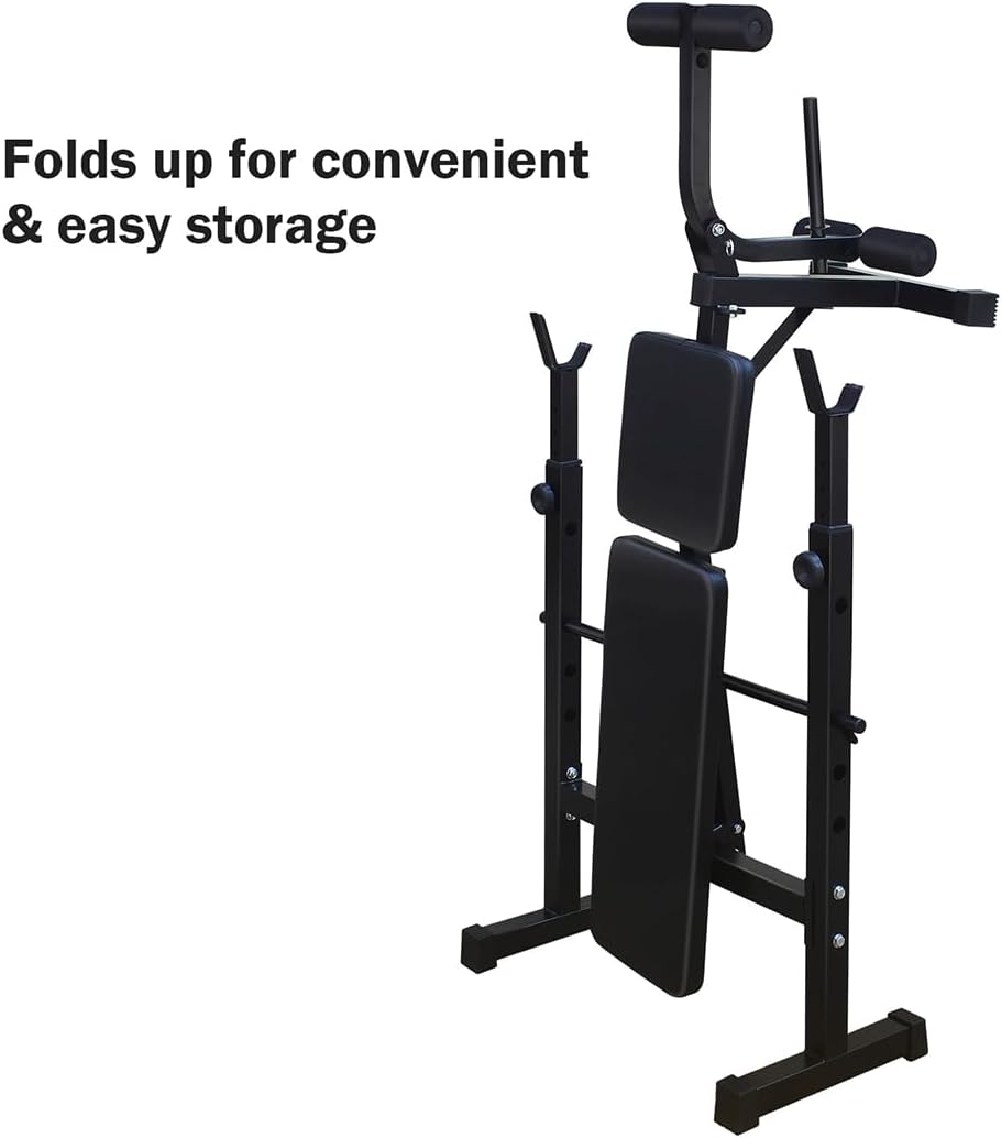Adjustable Olympic Weight Bench, Bench Press Set with Squat Rack and Bench,Foldable Workout Bench with Leg Developer,Squat Rack, for Home Gym Full-Body Workout(Black)