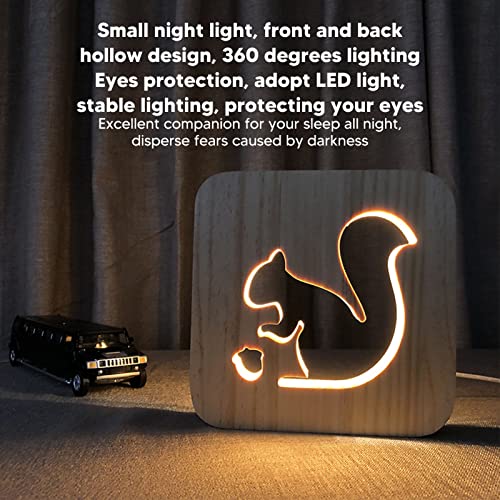 Lámpara de noche infantil con diseño de ardilla y luz LED cálida USB miniatura 2