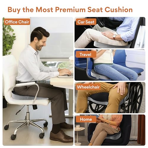 Image of FOVERA Cool Gel & Memory Foam Coccyx Cushion | Orthopedic Seat Cushion for Chair, Car Seat Cushions, Memory Foam Sitting Pillow for Tailbone, Sciatica & Back Pain Relief (Universal, Black & Grey)